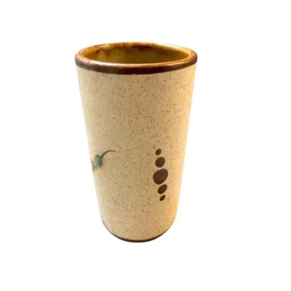 Vintage Hand-Painted Studio Pottery Tumbler / Vase – Bird & Botanical Motif